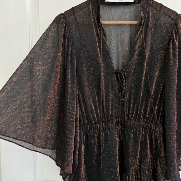 IRO Dress Reblea Ruffle Lurex Mini Metallic Copper - Picture 4 of 9